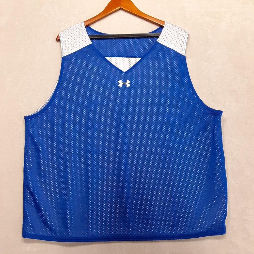 Under Armour Mens Reversible Sports Tank Top 2XL Royal Blue White Mesh Loose